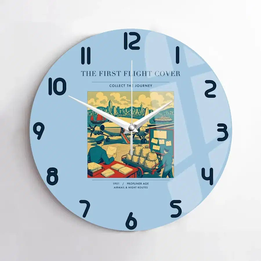 VINTAGE G4107 - The First Flight Cover - Designed Wall Clocks design on lightblue no-frame