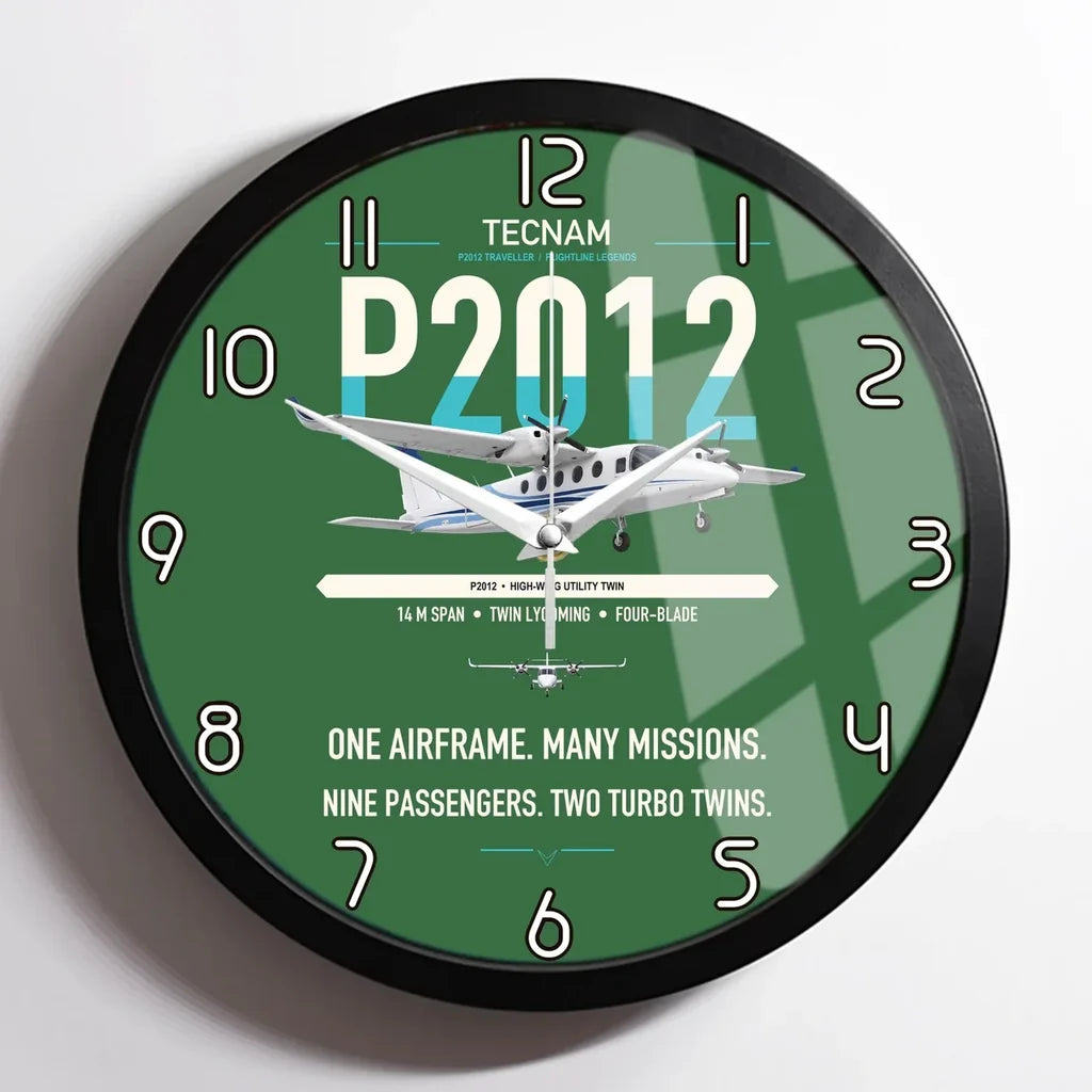 Tecnam P2012 Traveller design on green framed wall clock