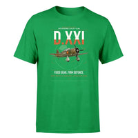 Thumbnail for Fokker D.XXI — Dutch LVA aircraft 221 design on green t-shirt, single-side print