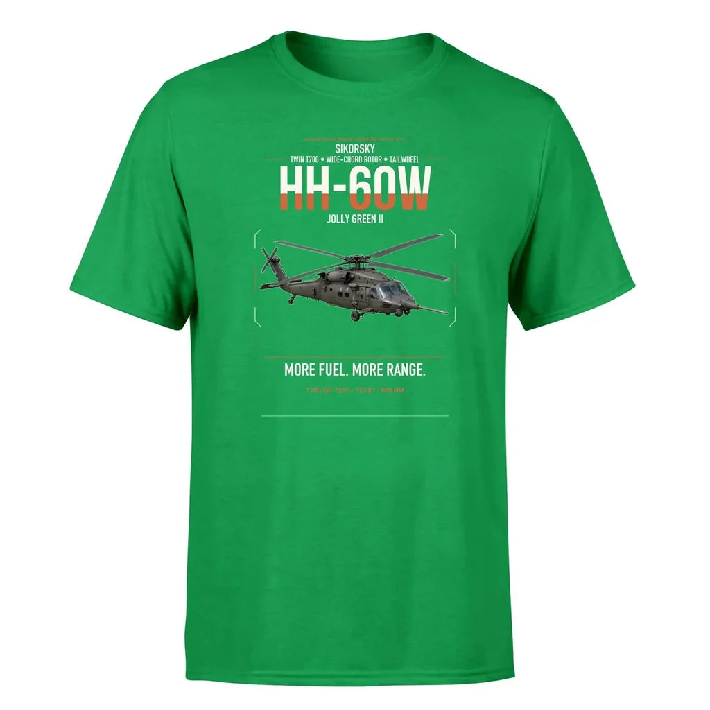 Sikorsky HH-60W Jolly Green II design on green t-shirt, single-side print