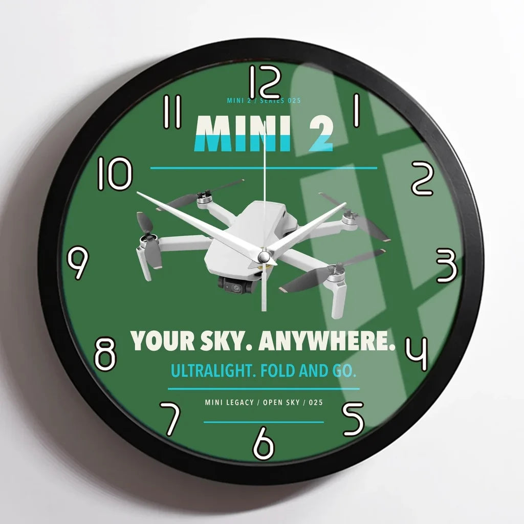 DJI Mini 2 design on green framed wall clock
