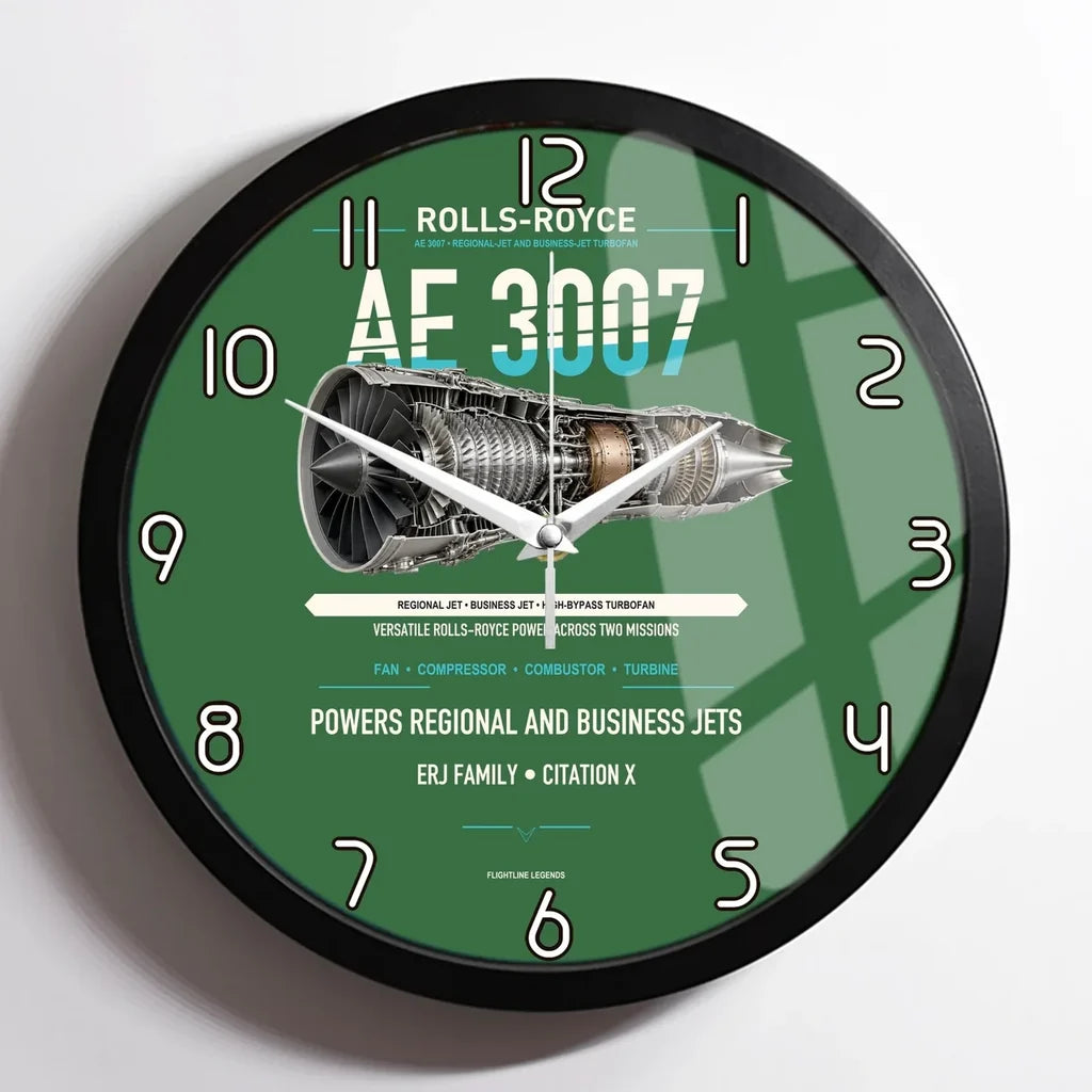 AE 3007 design on green framed wall clock