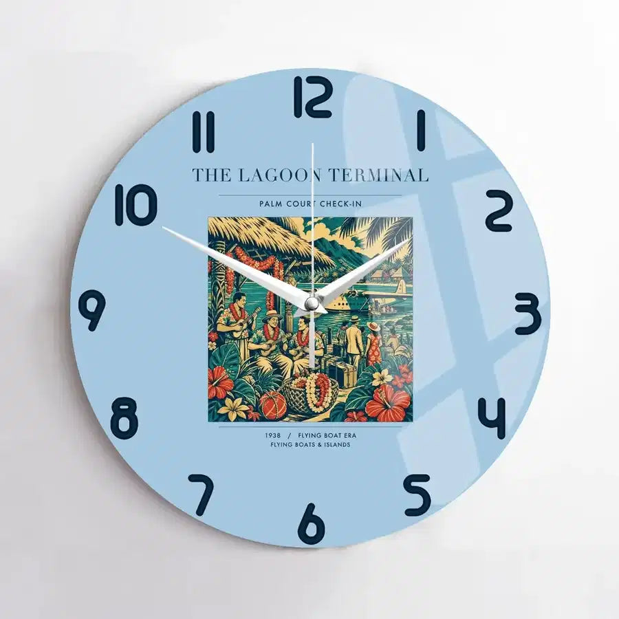 VINTAGE G4057 - The Lagoon Terminal - Designed Wall Clocks design on lightblue no-frame