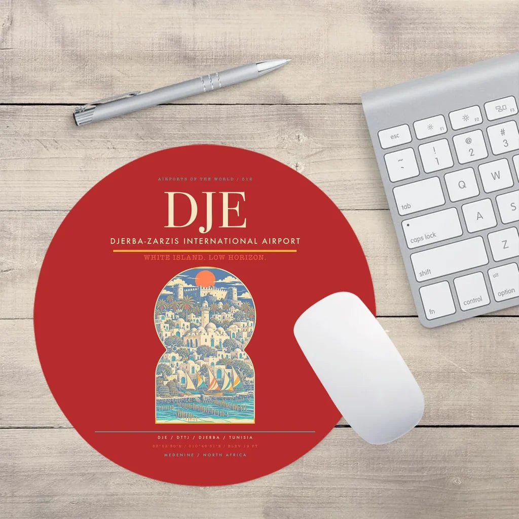 Djerba-Zarzis International Airport (DJE) design on red round mouse pad