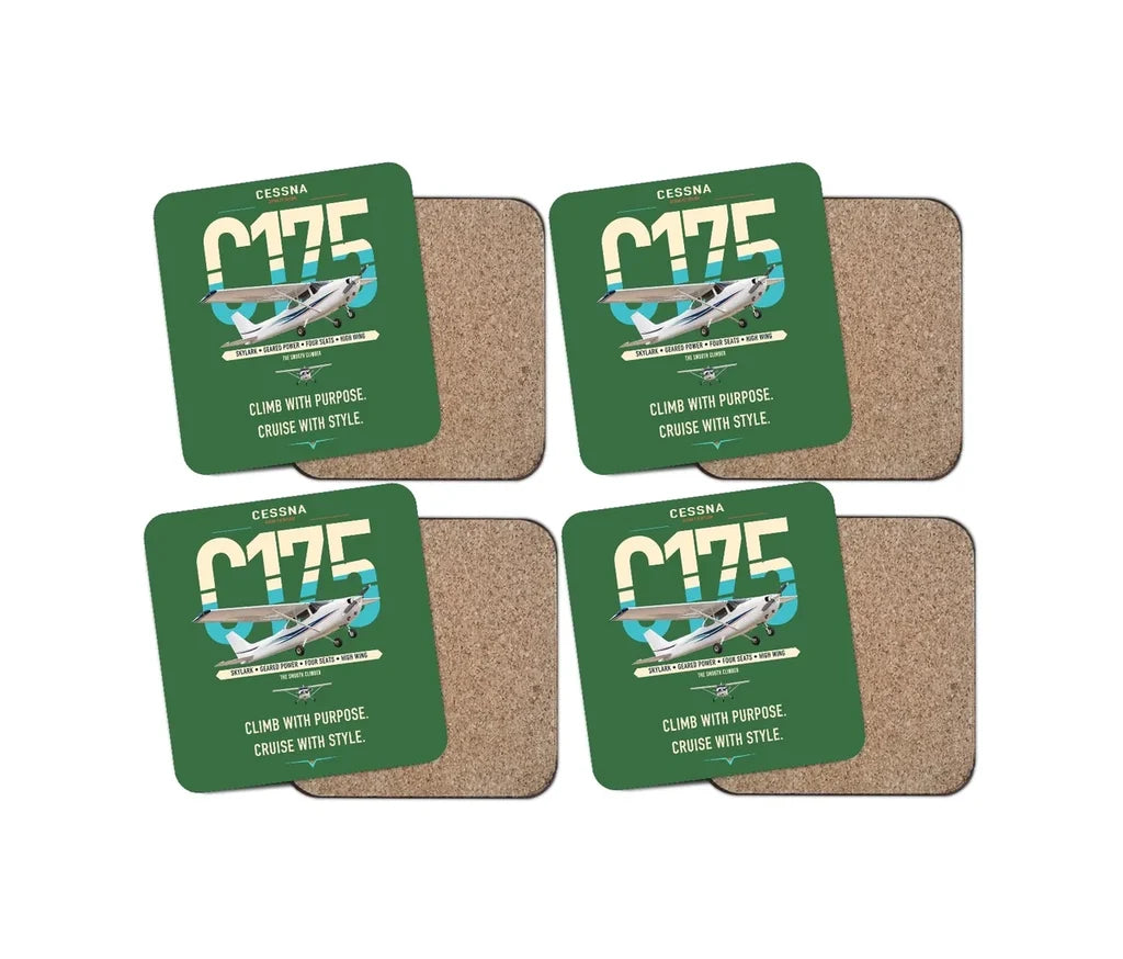 Cessna 175 Skylark design on green 4 pieces set coaster