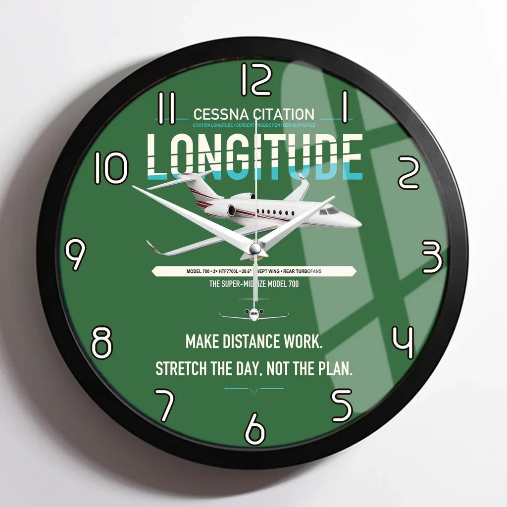 Cessna Citation Longitude design on green framed wall clock