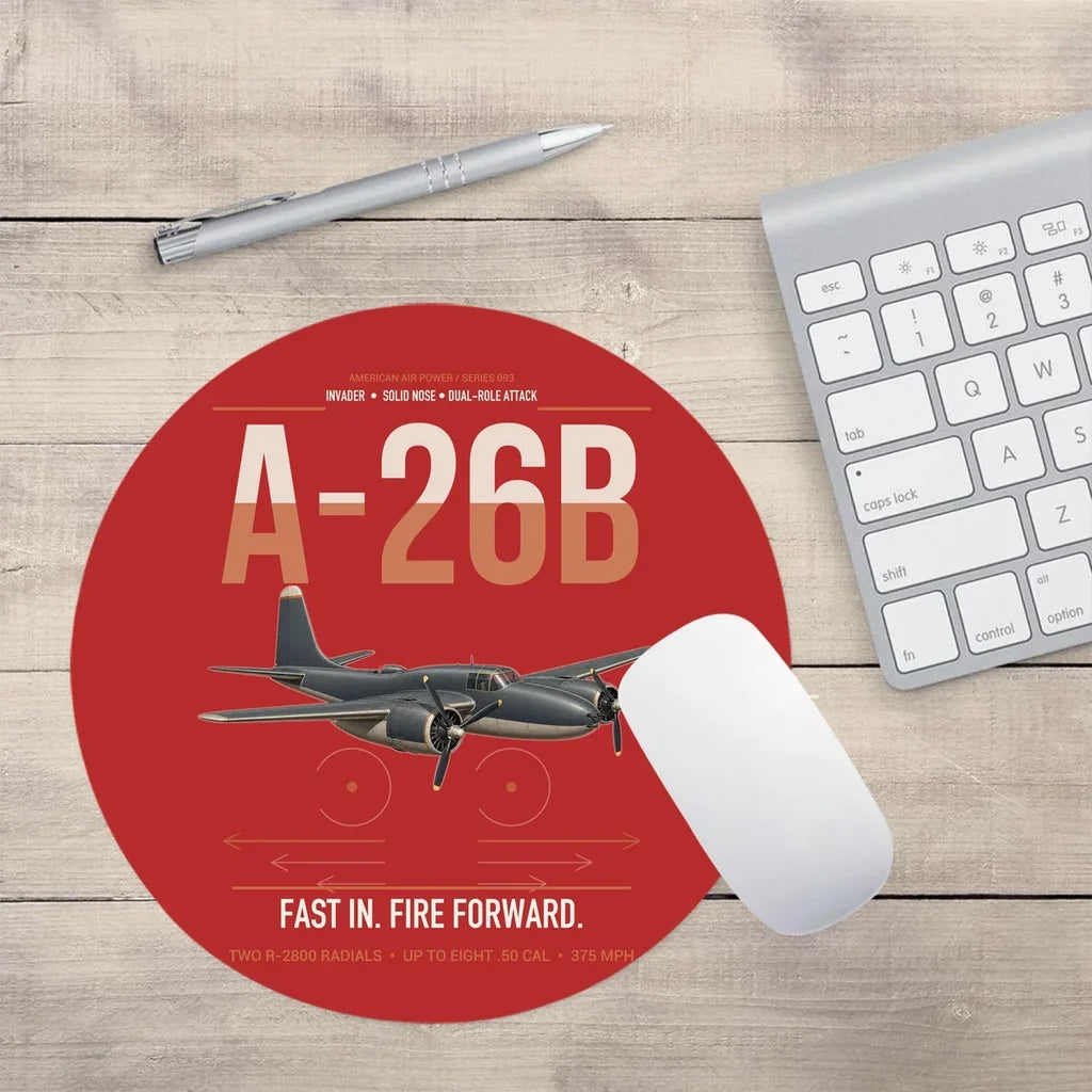 A-26B Invader design on red round mouse pad