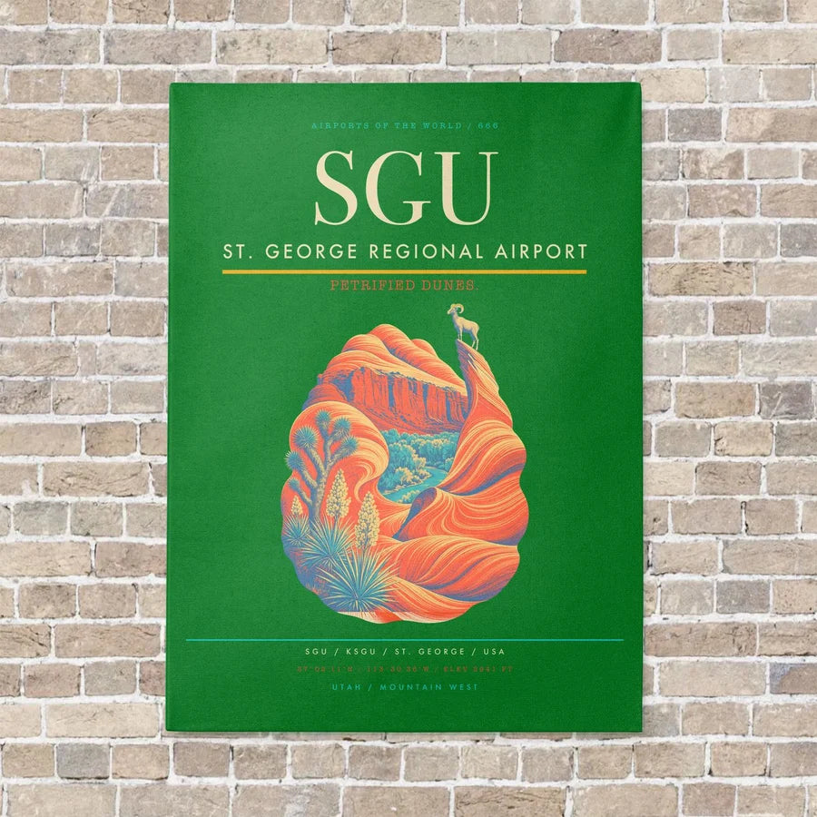 St. George Regional Airport SGU vertical canvas print - no frame - green background