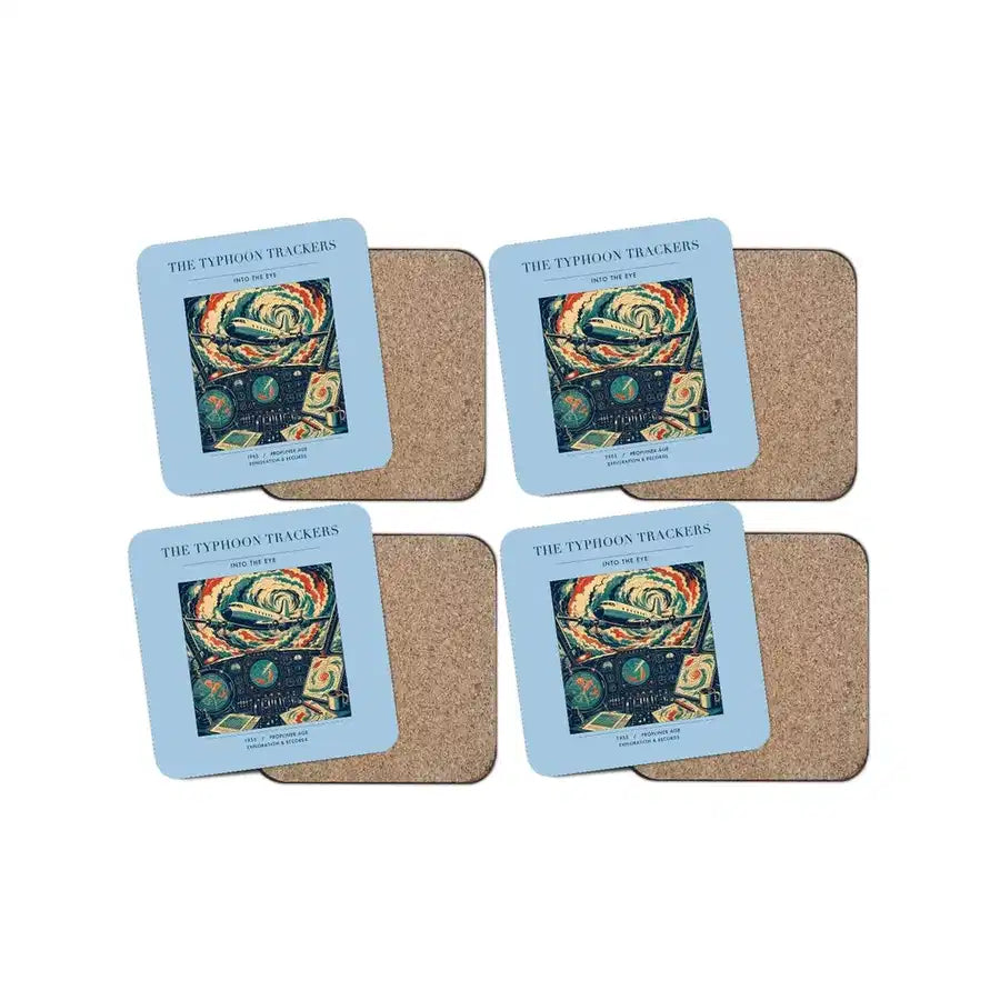 The Typhoon Trackers - Designed Coasters design on light blue 4-pieces-set