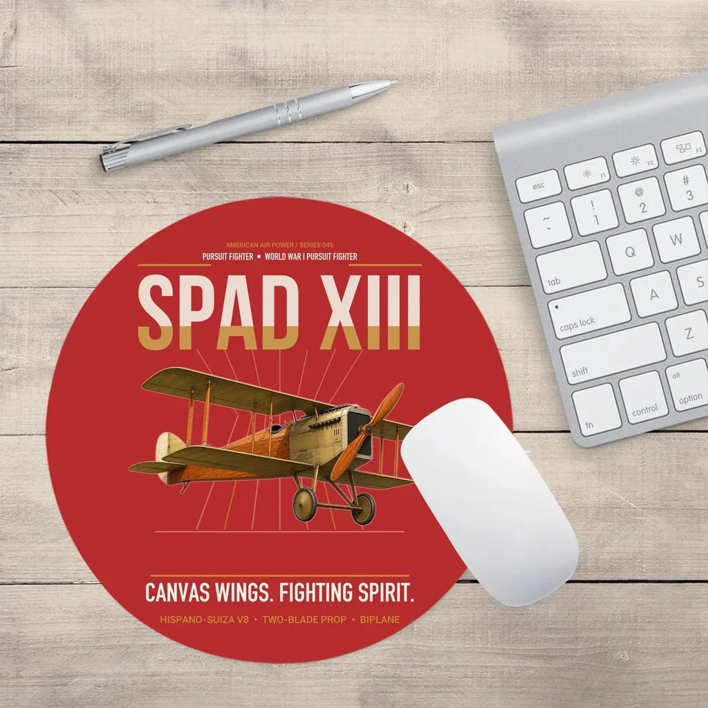 SPAD XIII design on red round mouse pad