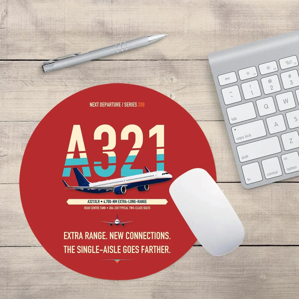 Airbus A321XLR design on red round mouse pad