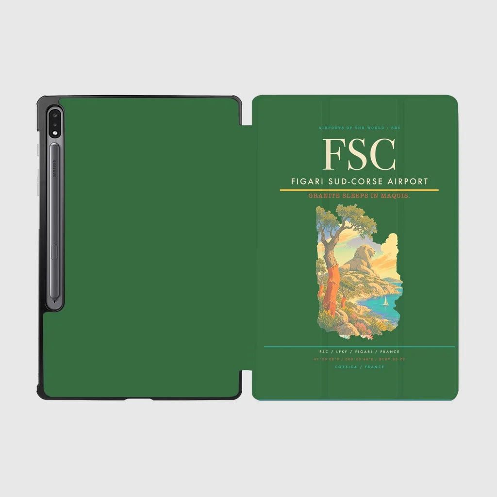 Figari Sud-Corse Airport (FSC) design on green samsung tablet tablet case