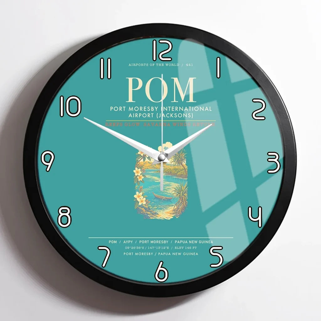 Port Moresby International Airport POM Wall-Clock Framed - Turquoise
