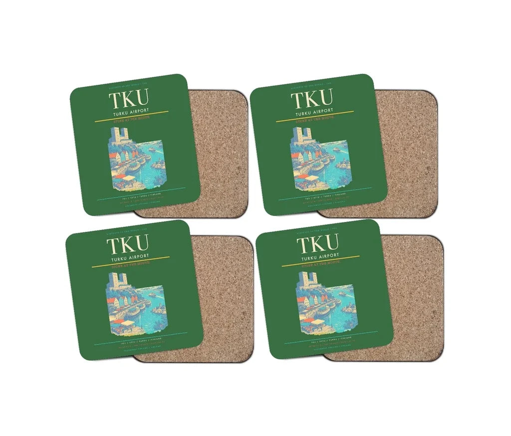 Turku Airport (TKU) design on green 4 pieces set coaster