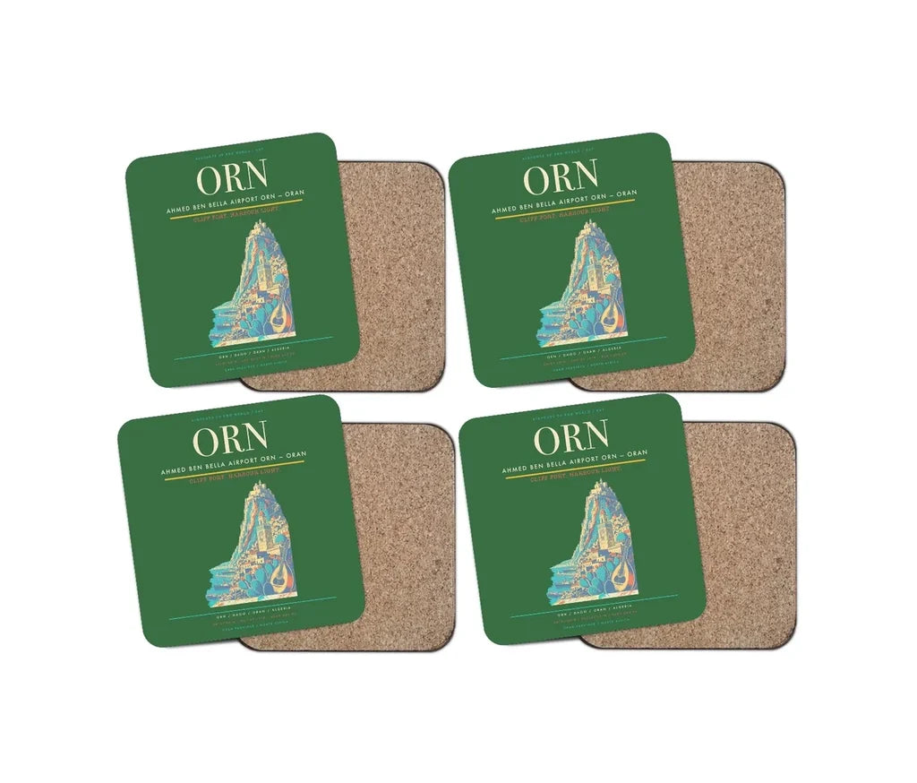 Ahmed Ben Bella Airport (ORN) design on green 4 pieces set coaster