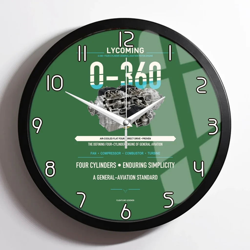 O-360 design on green framed wall clock