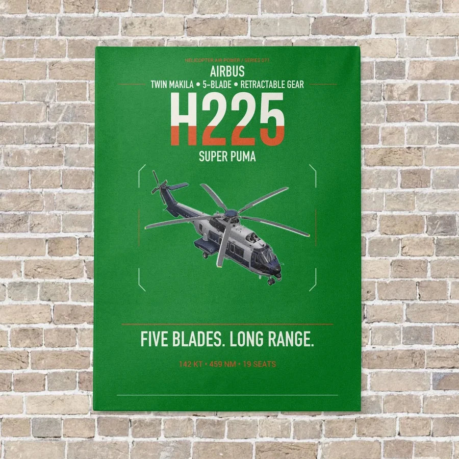 Airbus H225 vertical canvas print - no frame - green background