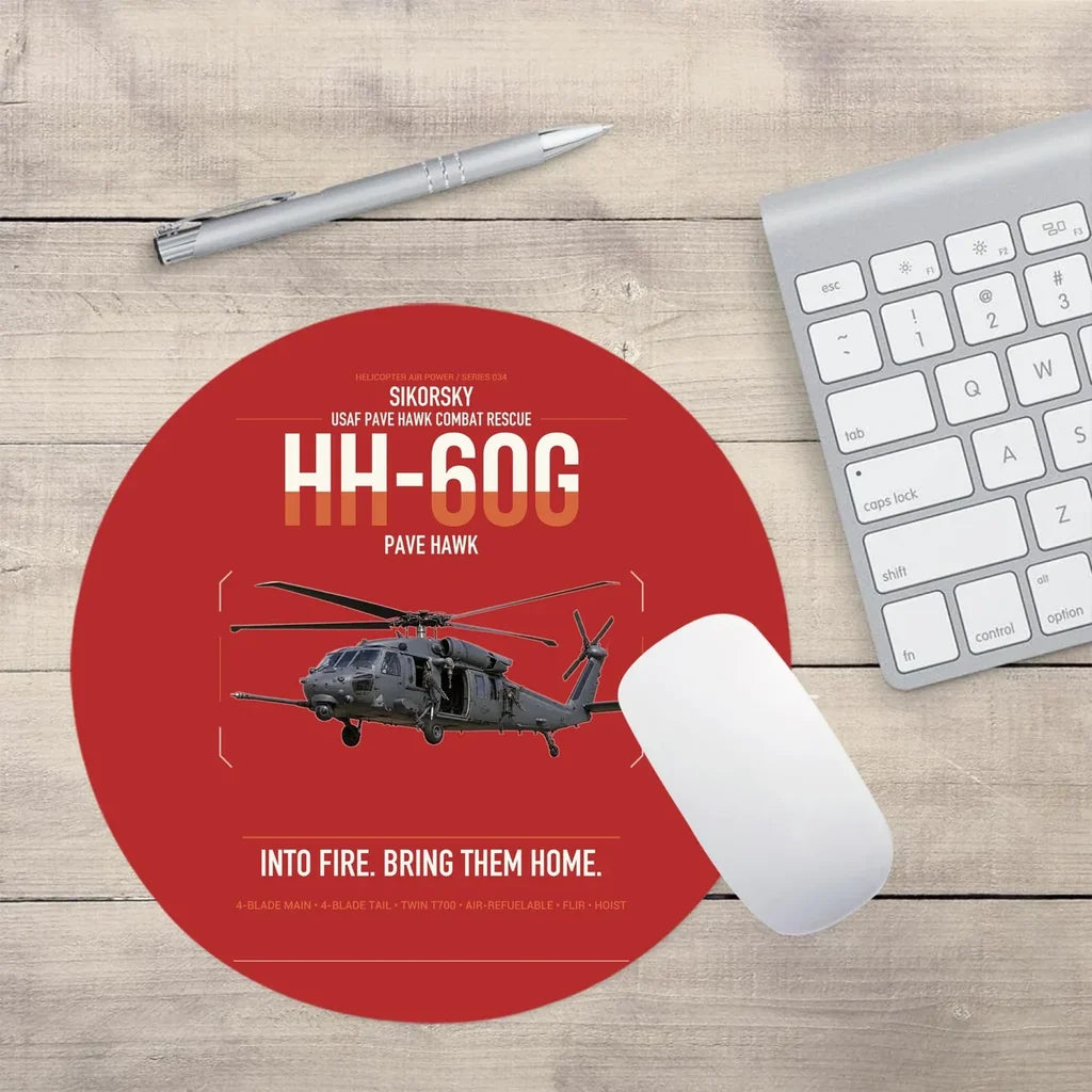 Sikorsky HH-60G Pave Hawk design on red round mouse pad