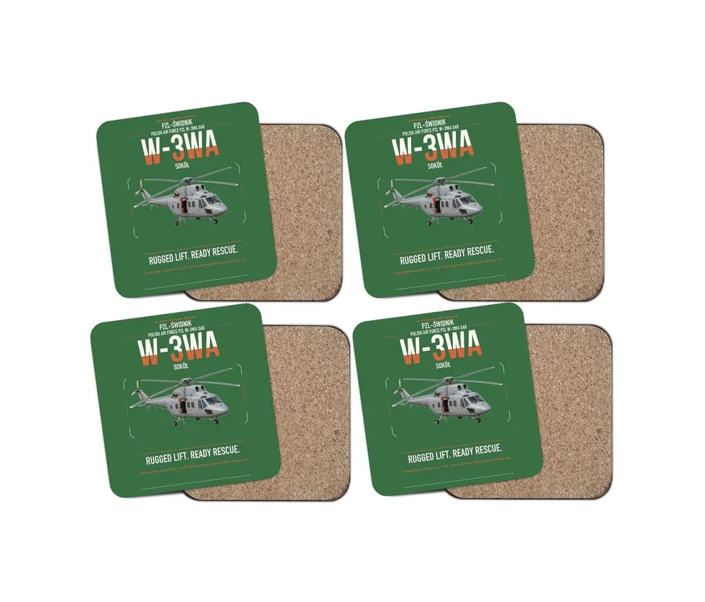 PZL-Świdnik W-3WA Sokół design on green 4 pieces set coaster