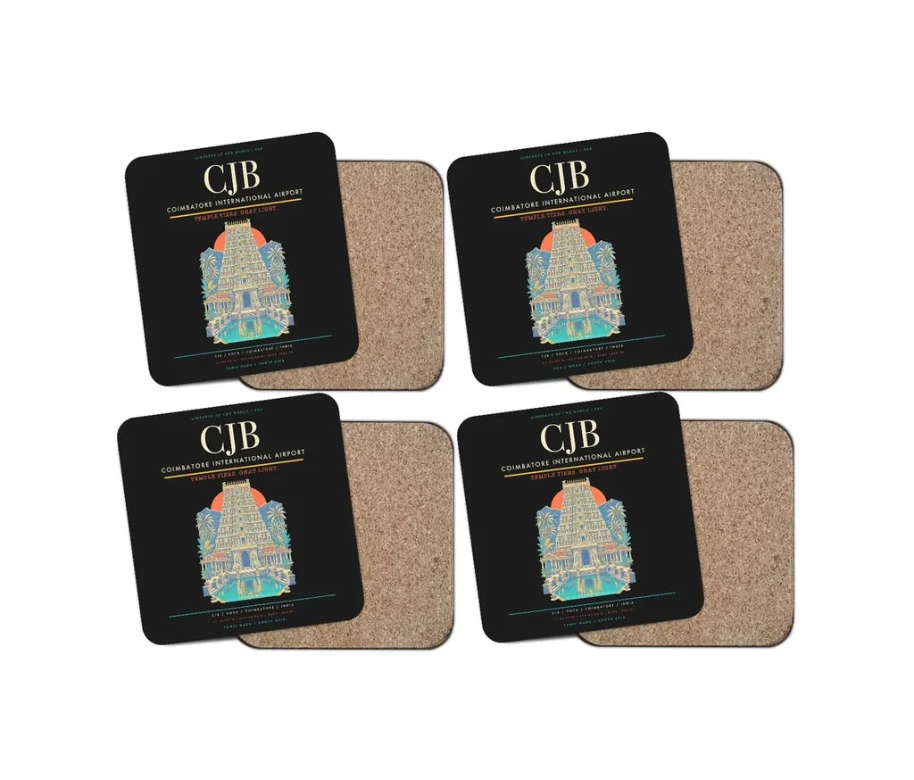 Coimbatore International Airport CJB Coaster 4-Pieces-Set - Black