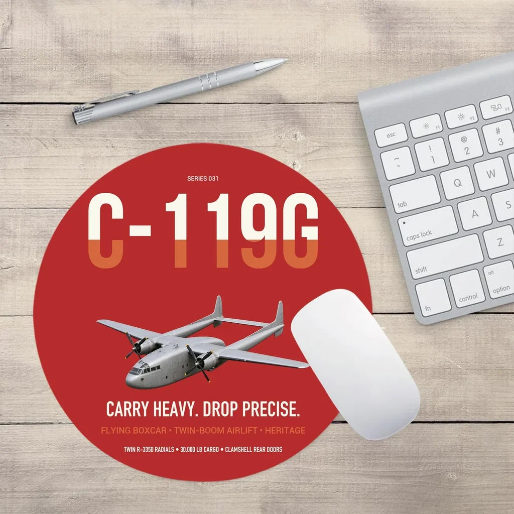 C-119G Flying Boxcar design on red round mouse pad