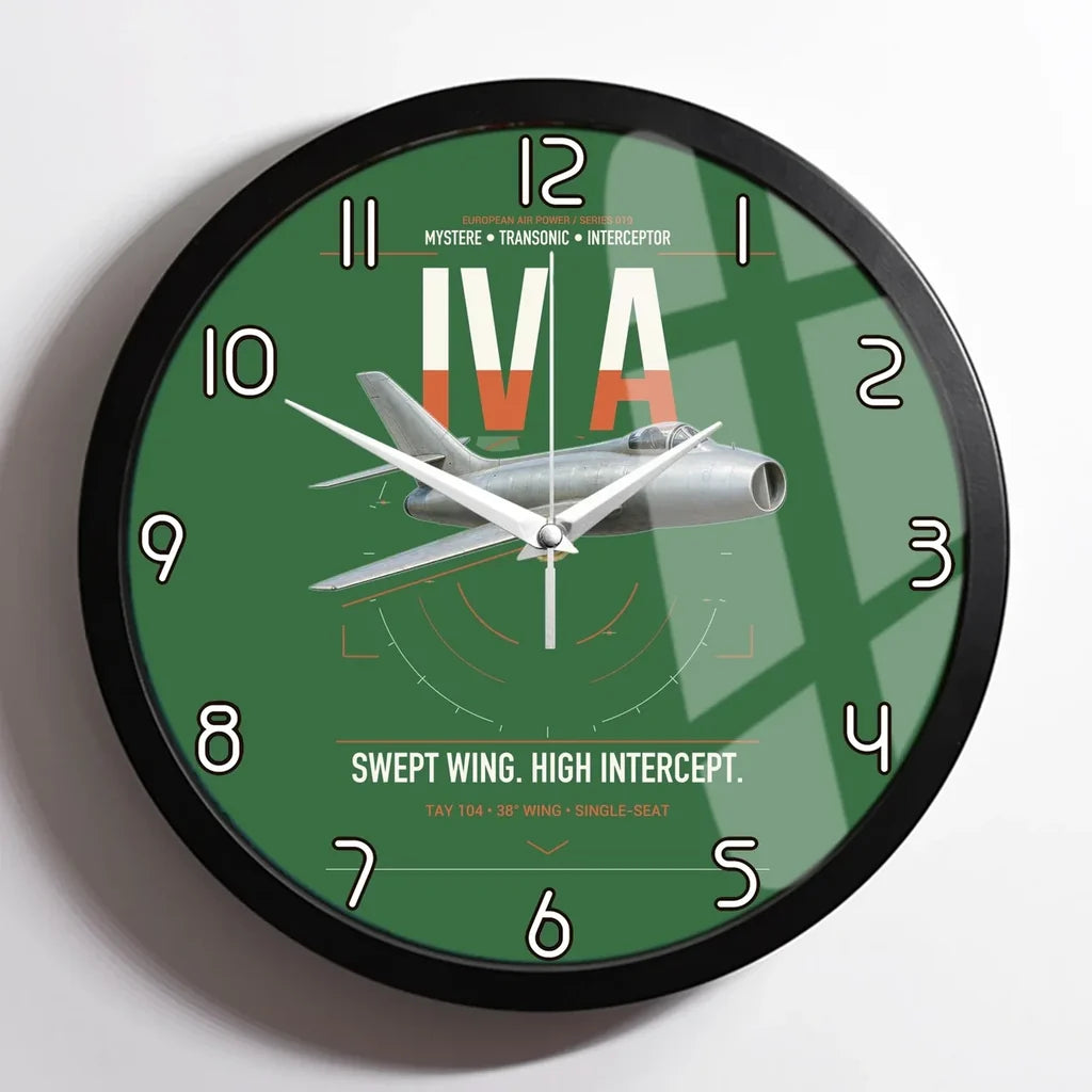 Dassault Mystère IV A design on green framed wall clock
