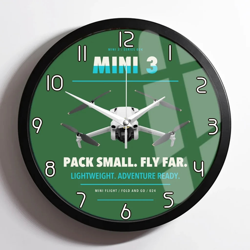 DJI Mini 3 design on green framed wall clock
