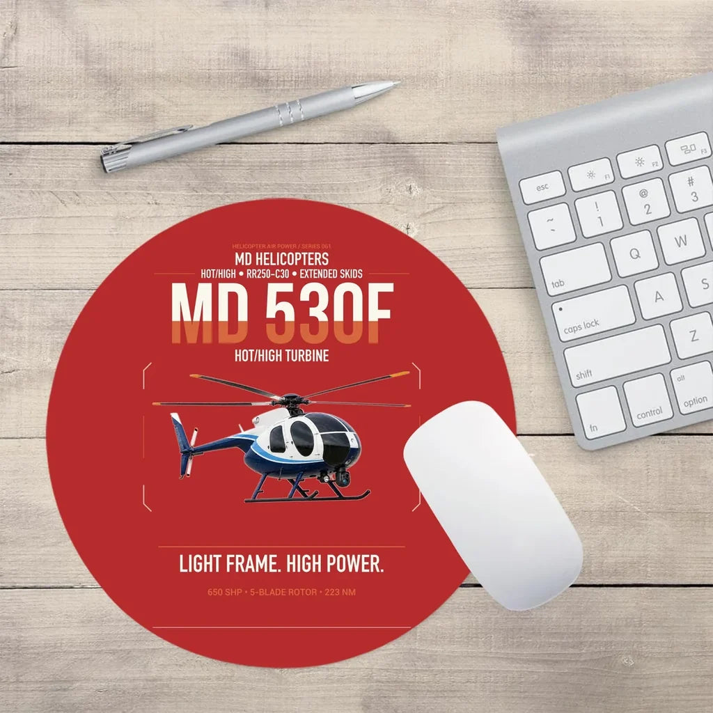 MD Helicopters MD 530F design on red round mouse pad