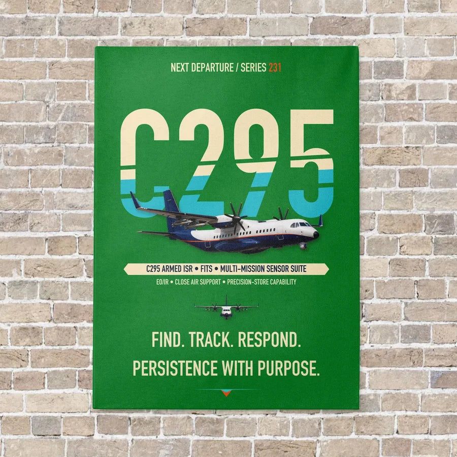 Airbus C295 Armed ISR vertical canvas print - no frame - green background