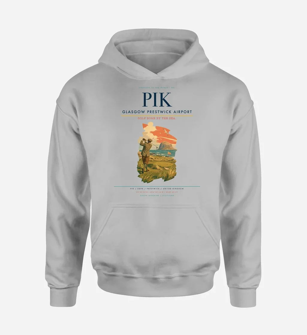 Glasgow Prestwick Airport (PIK) design on light gray hoodie single-side print