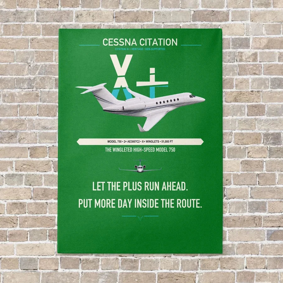 Cessna Citation X+ vertical canvas print - no frame - green background