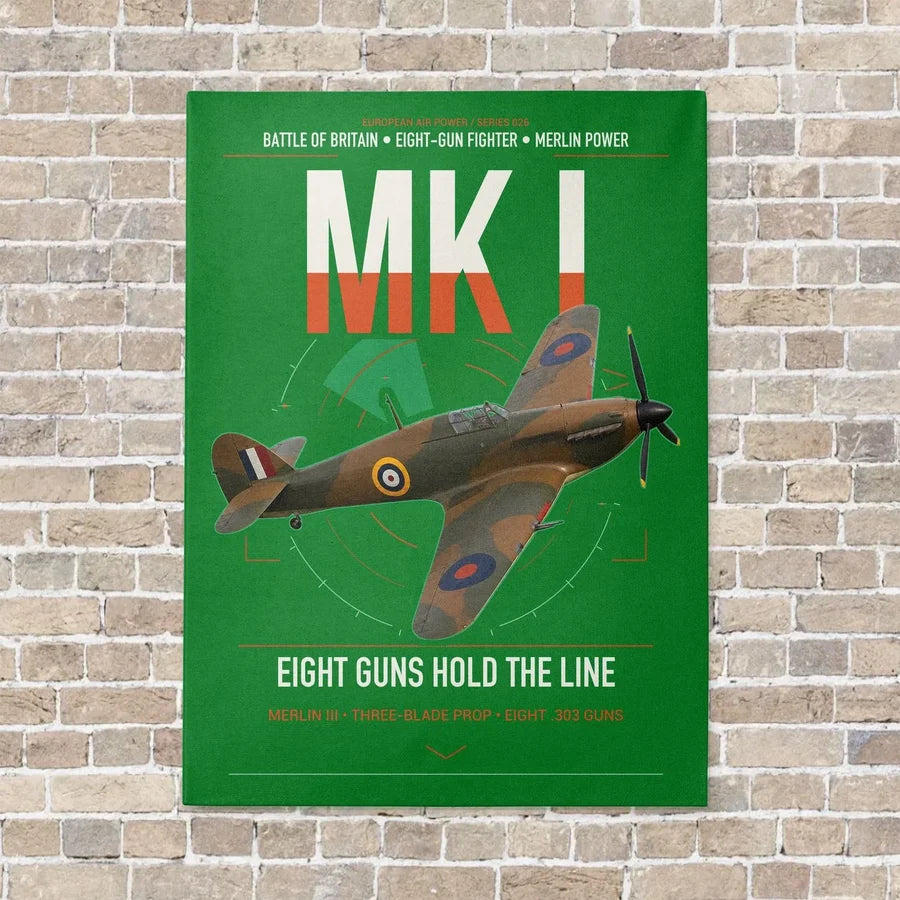 Hawker Hurricane Mk I vertical canvas print - no frame - green background