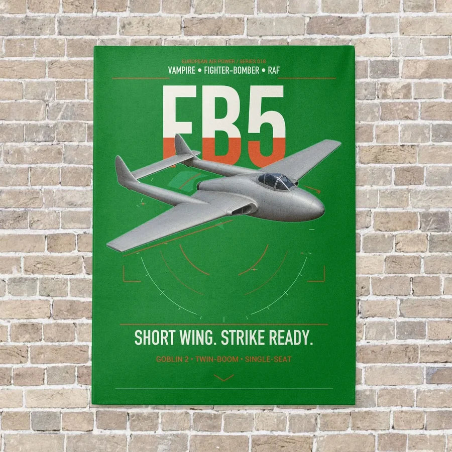 de Havilland Vampire FB5 vertical canvas print - no frame - green background