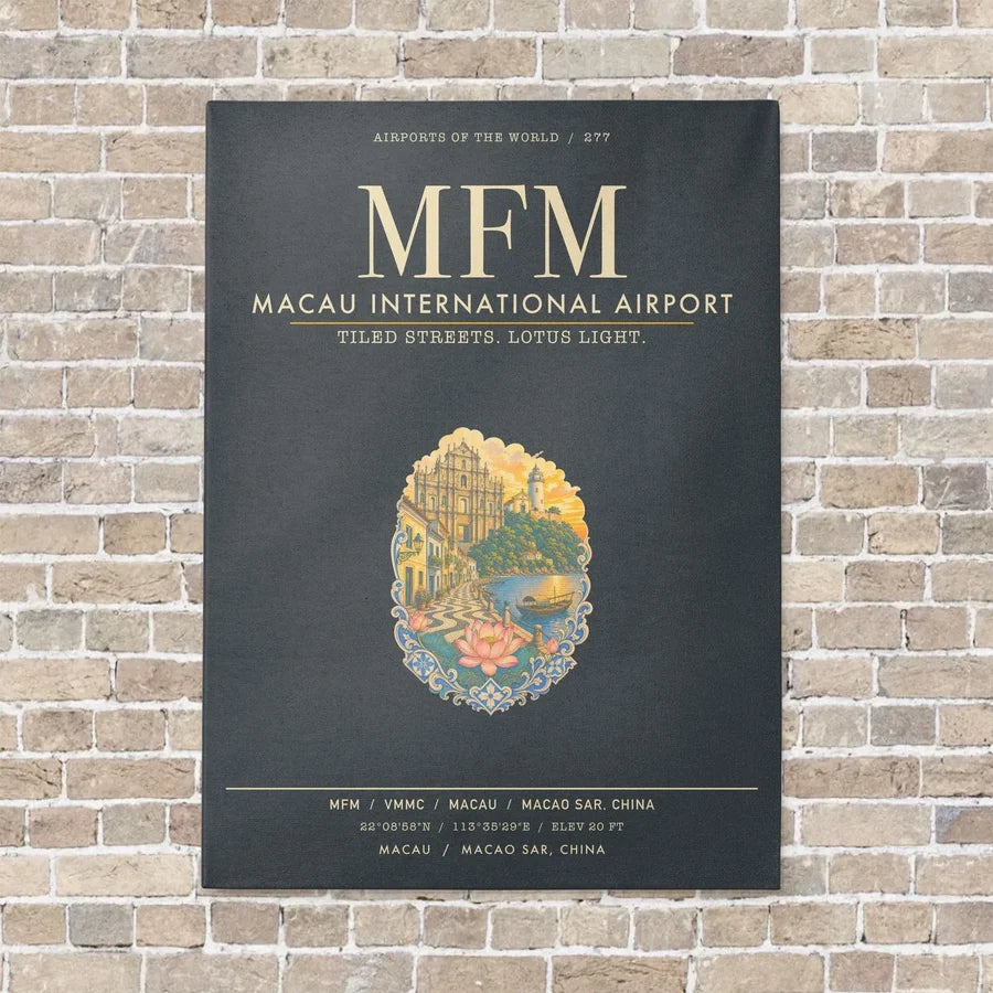 Macau International Airport MFM - Canvas Framed - Gray