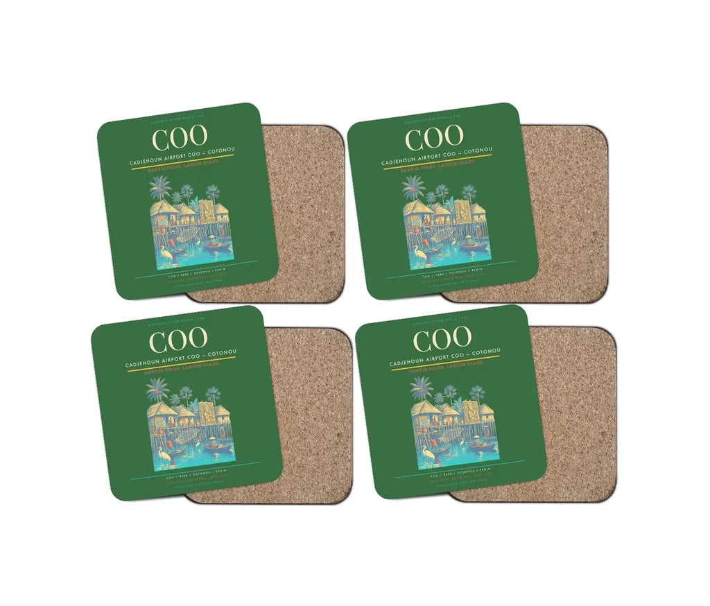 Cadjehoun Airport (COO) design on green 4 pieces set coaster
