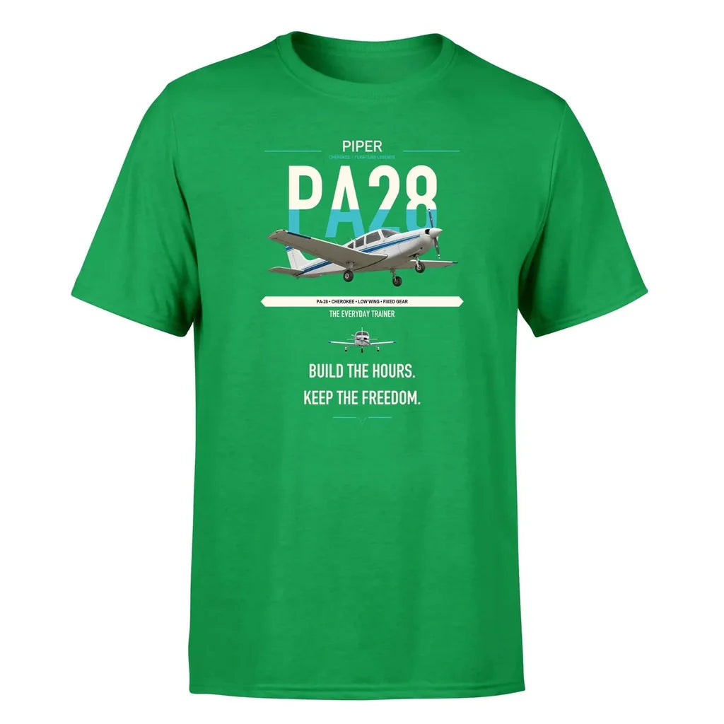 Piper PA-28 Cherokee design on green t-shirt, single-side print