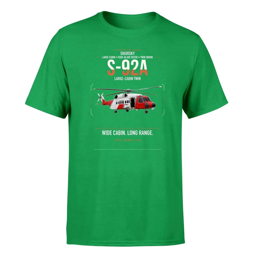 Sikorsky S-92A design on green t-shirt, single-side print