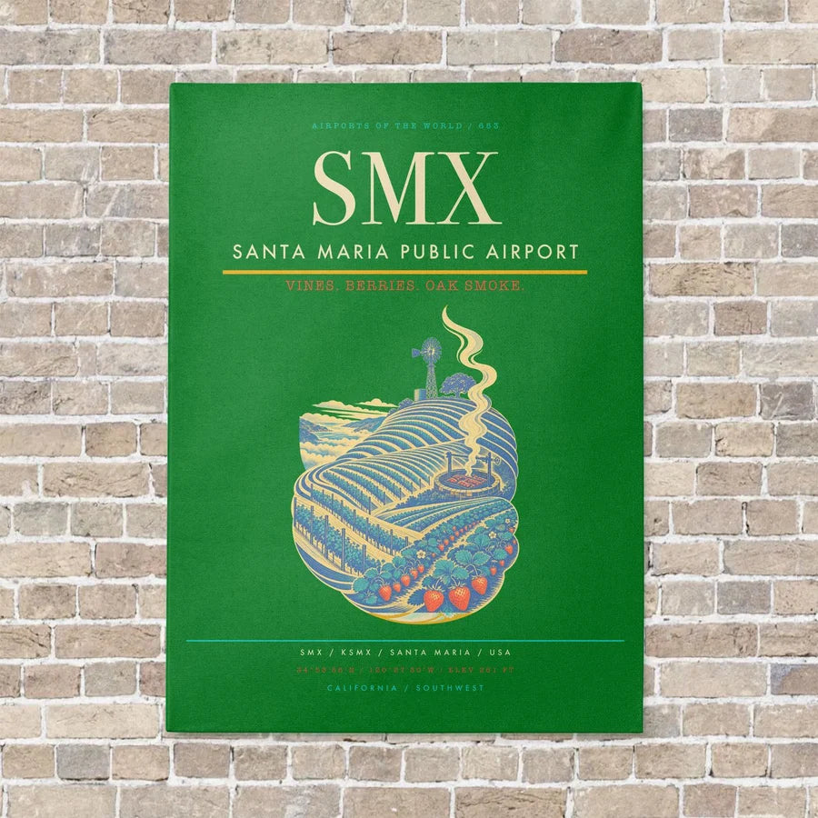 Santa Maria Public Airport SMX vertical canvas print - no frame - green background