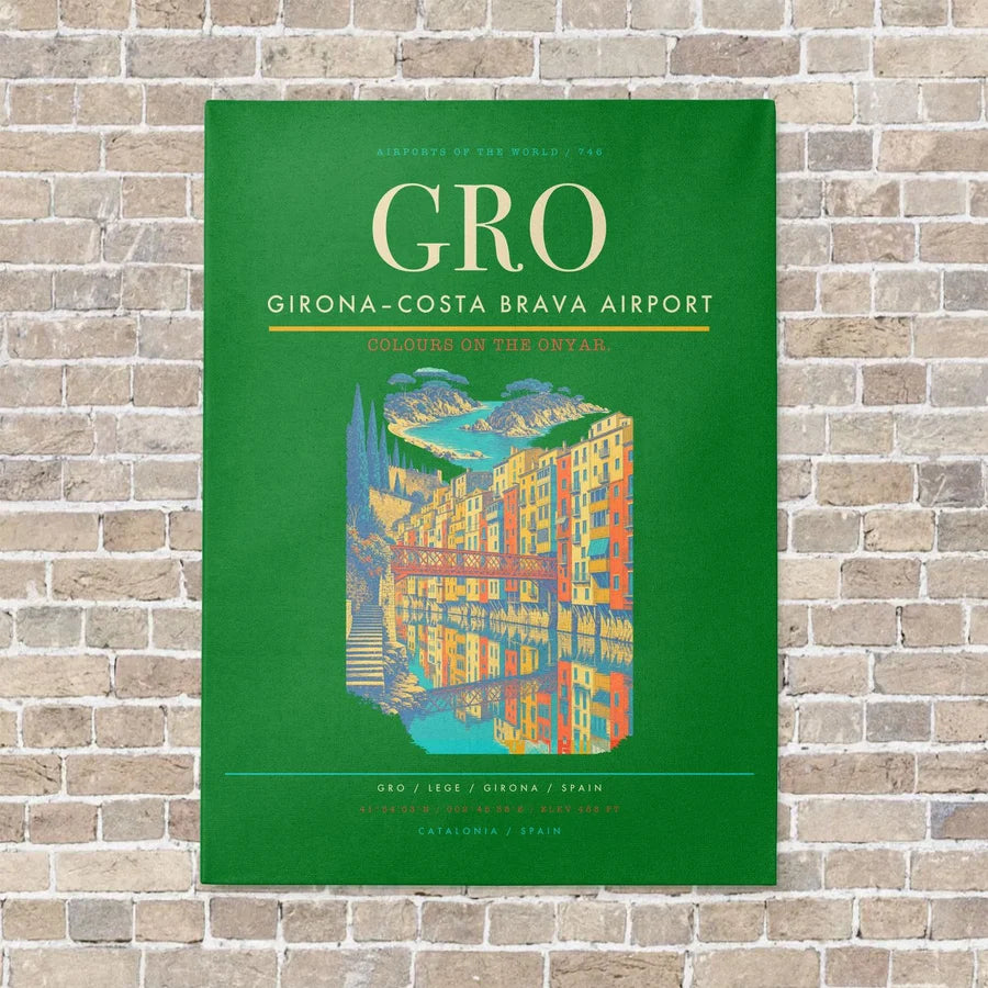 Girona–Costa Brava Airport GRO vertical canvas print - no frame - green background