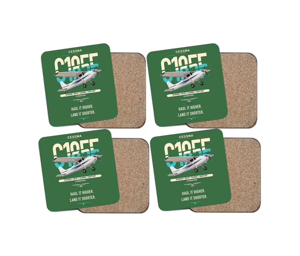 Cessna A185F Skywagon design on green 4 pieces set coaster
