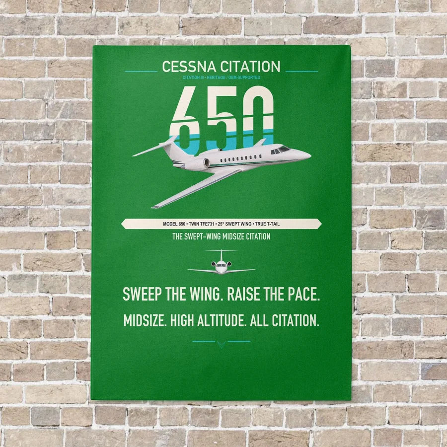 Cessna Citation 650 - Citation III vertical canvas print - no frame - green background