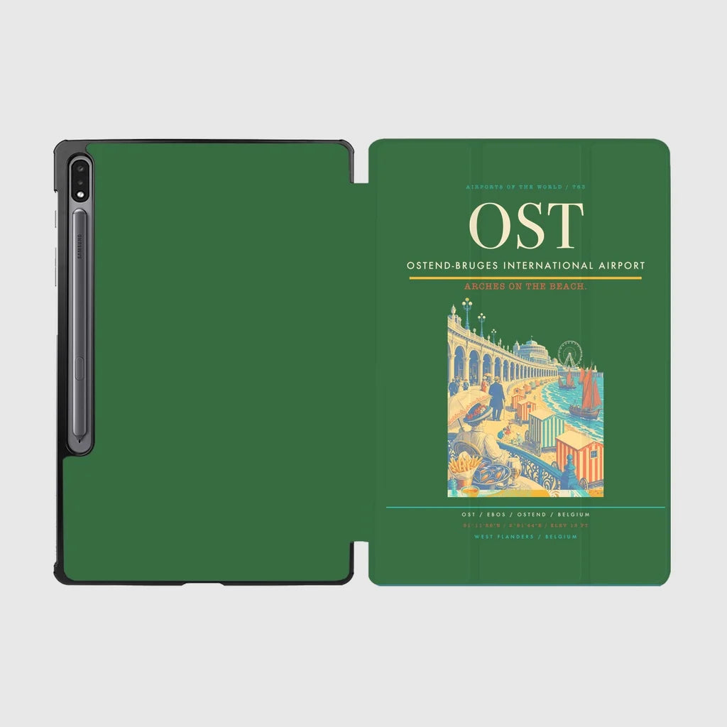 Ostend-Bruges International Airport (OST) design on green samsung tablet tablet case
