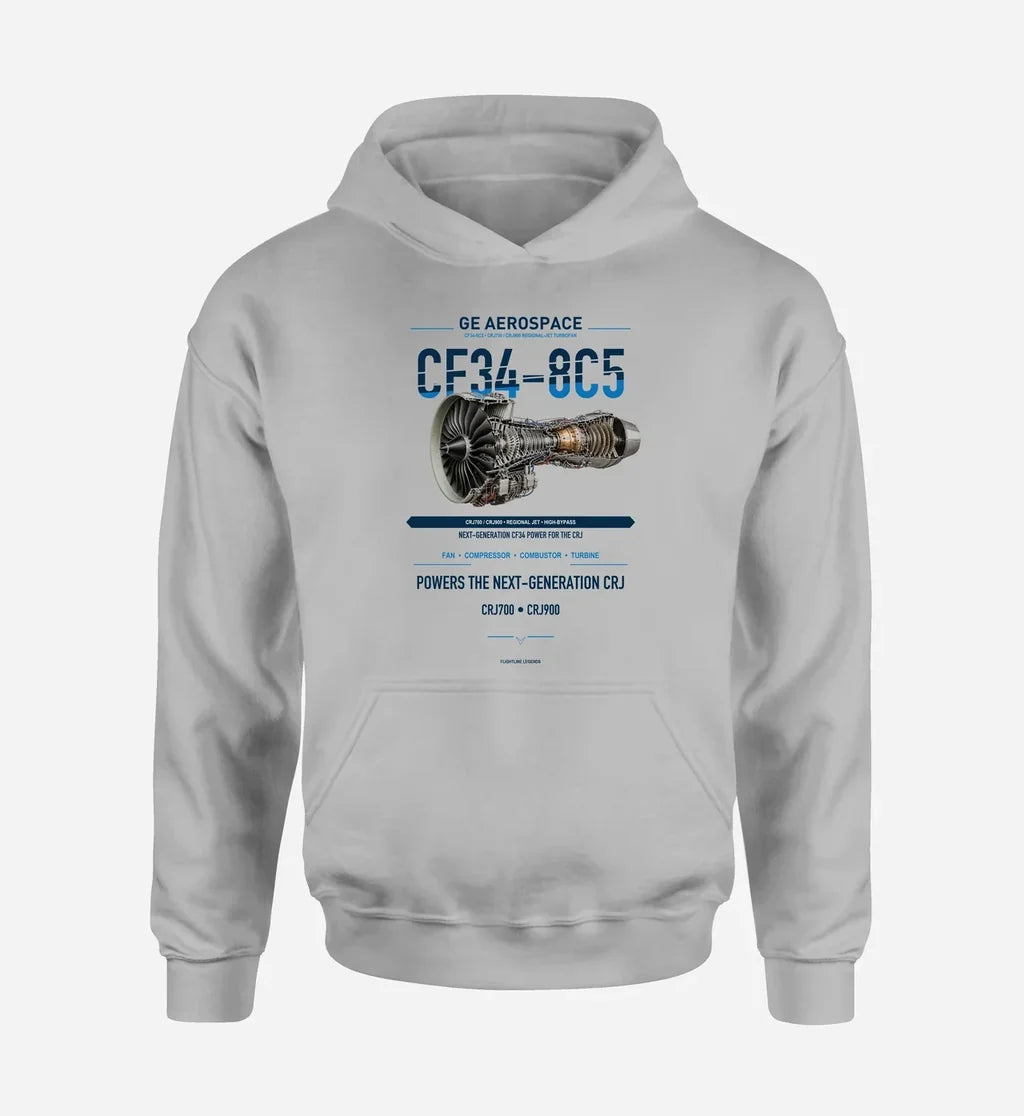 CF34-8C5 design on light gray hoodie single side