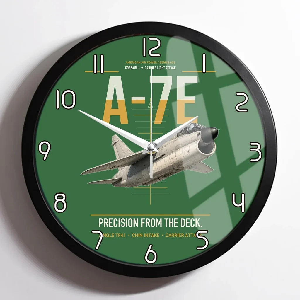 A-7E Corsair II design on green framed wall clock