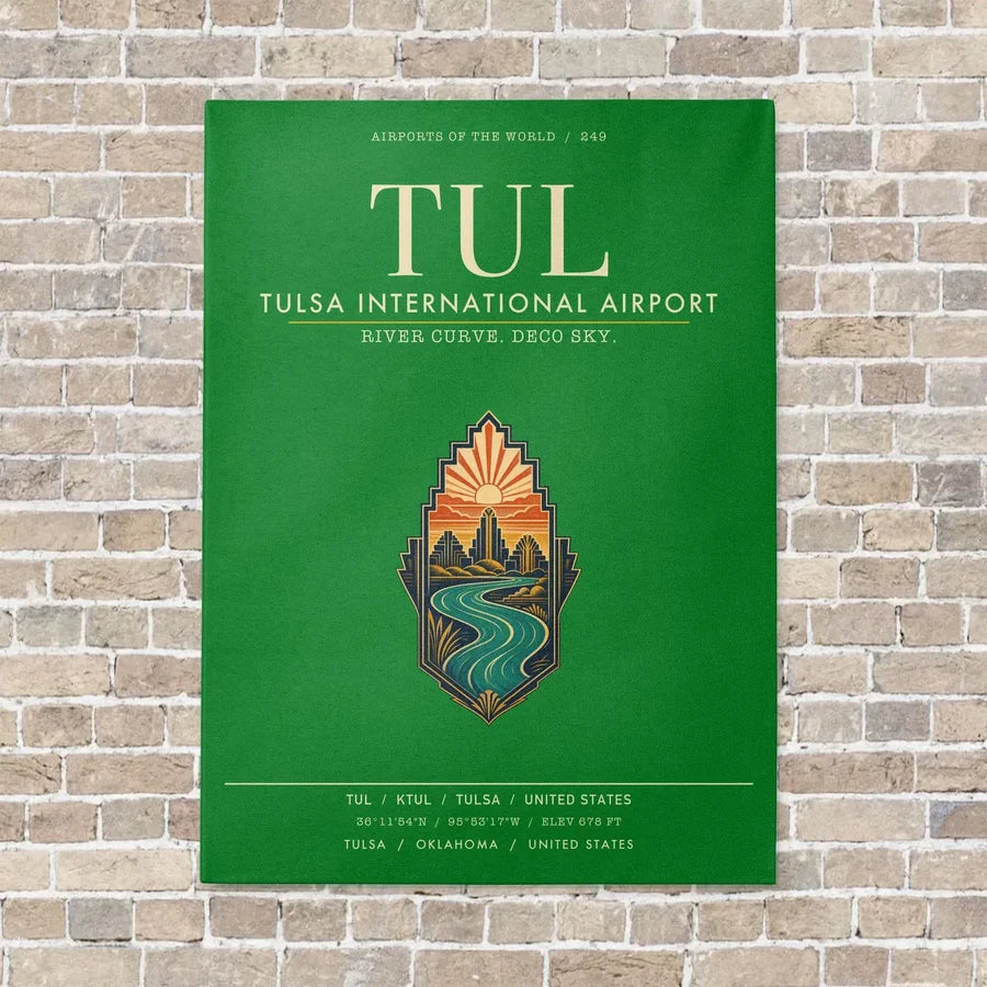 Tulsa International Airport TUL vertical canvas print - no frame - green background