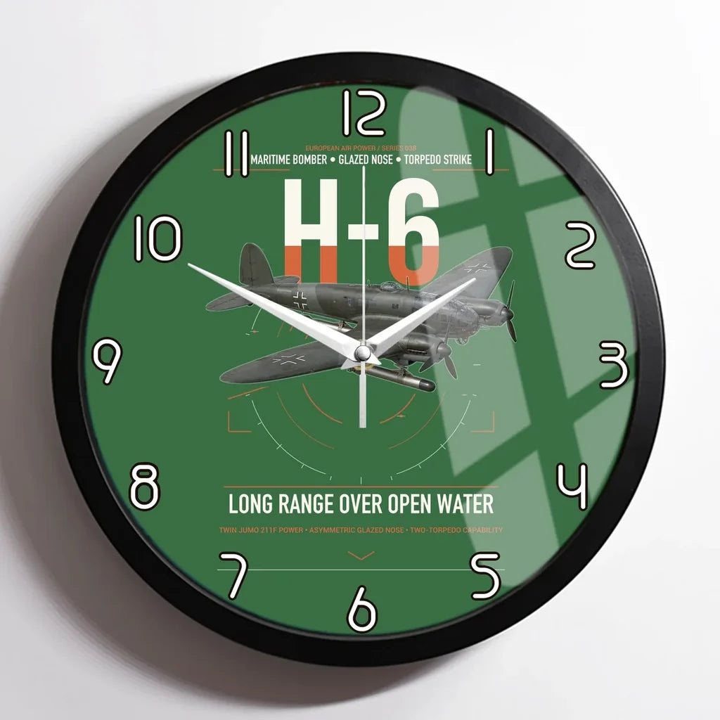 Heinkel He 111H-6 design on green framed wall clock