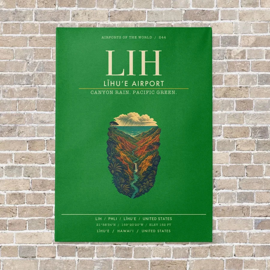 Līhuʻe Airport LIH vertical canvas print - no frame - green background