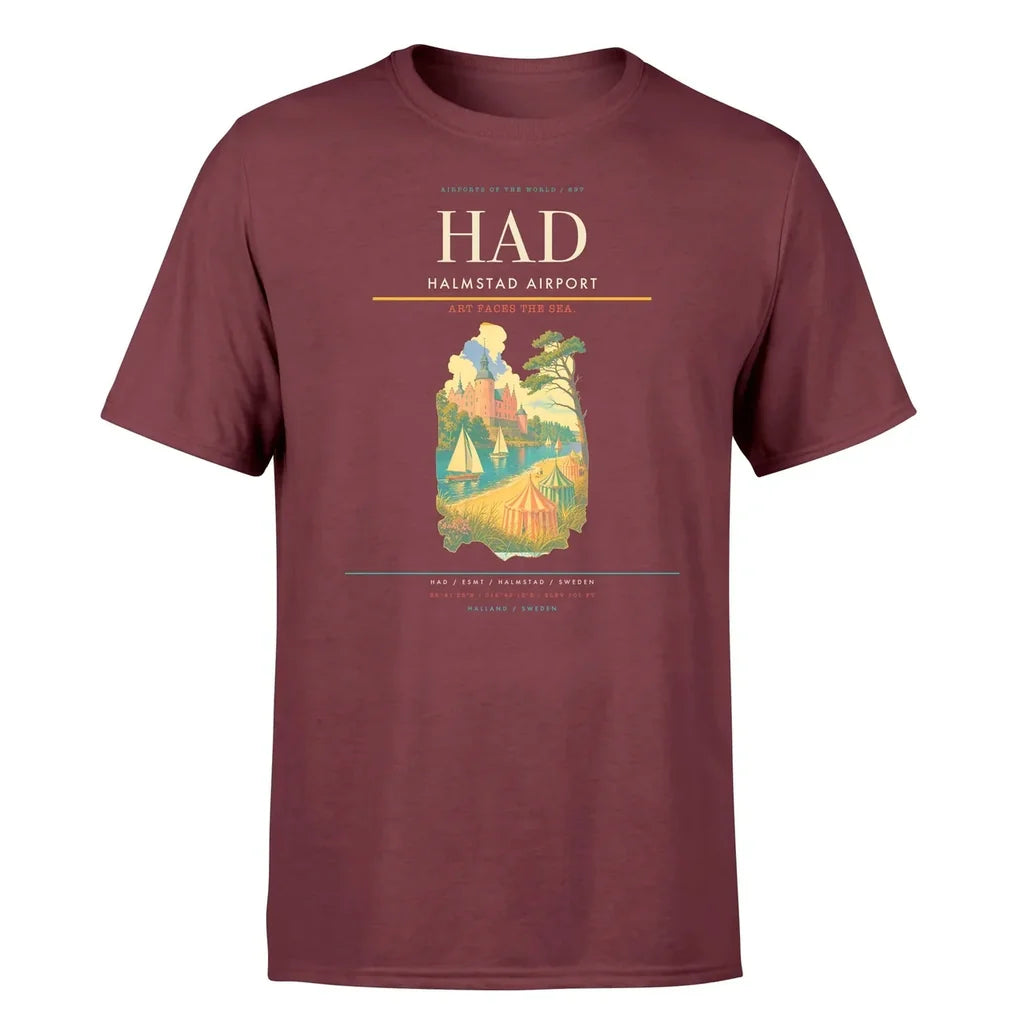 Halmstad Airport (HAD) T-Shirt single-side front print in Dark Red | halmstad-airport-had-double-side-t-shirt