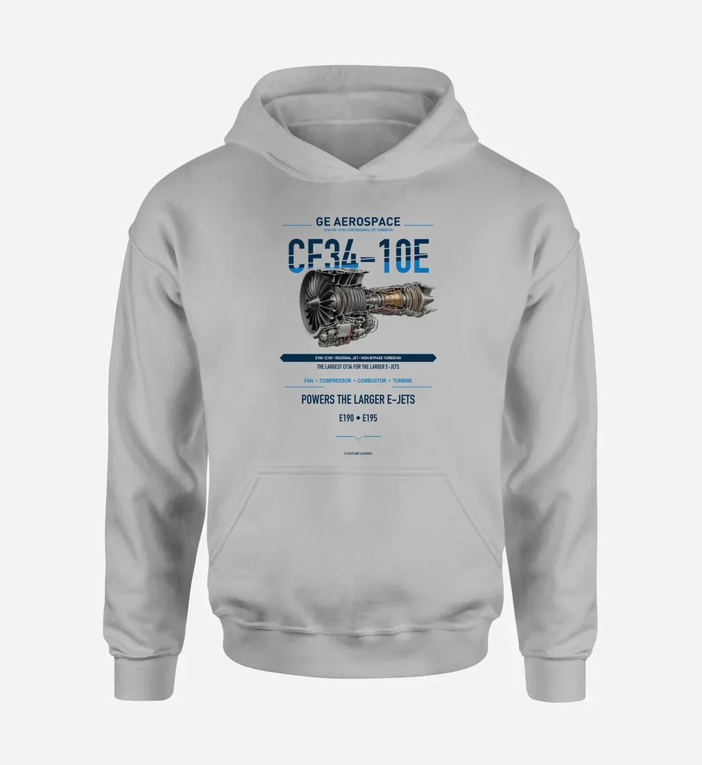 CF34-10E design on light gray hoodie single side