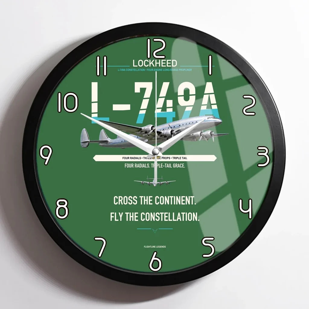 Lockheed L-749A Constellation design on green framed wall clock